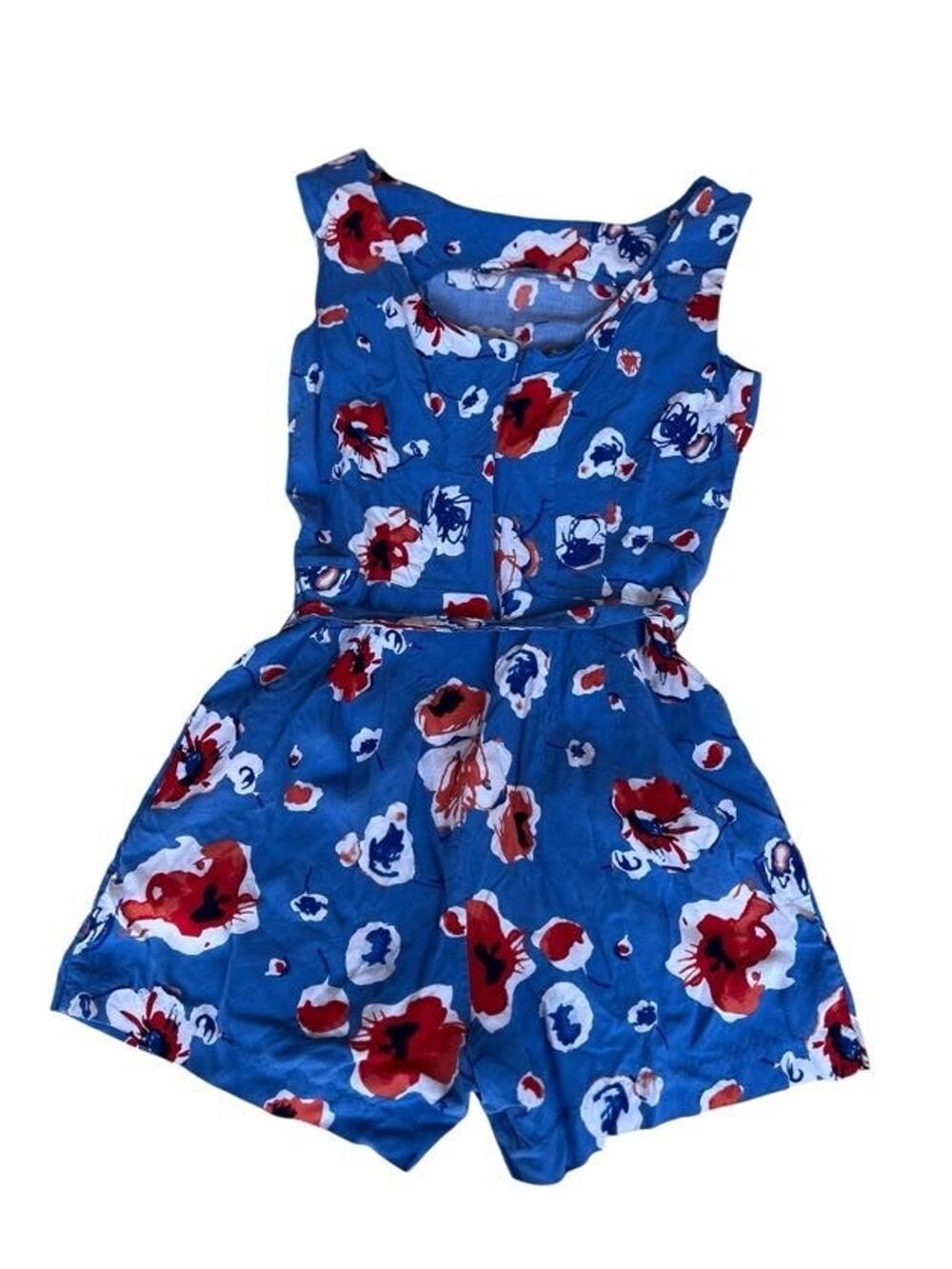 Tommy Hilfiger Y2k Women's Funky Blue Floral Summer Romper Tie Waist Size 2